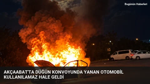 Akçaabat’ta düğün konvoyunda yanan otomobil kullanılamaz hale geldi