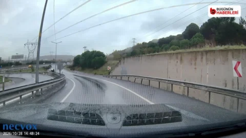 Göktürk’te yağışlı yolda kaza: Otomobil takla attı