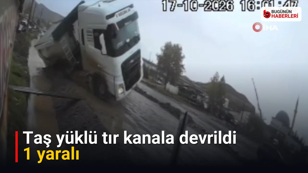 Taş yüklü tır kanala devrildi: 1 yaralı